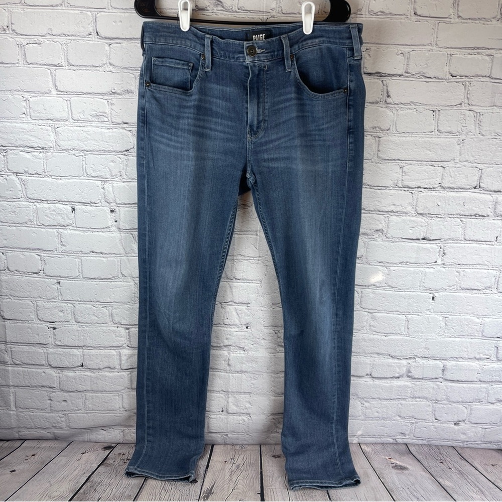 Paige Lennox Jeans Men 34x33 Medium Blue Straight Leg Slim Fit‎ Stretch Denim